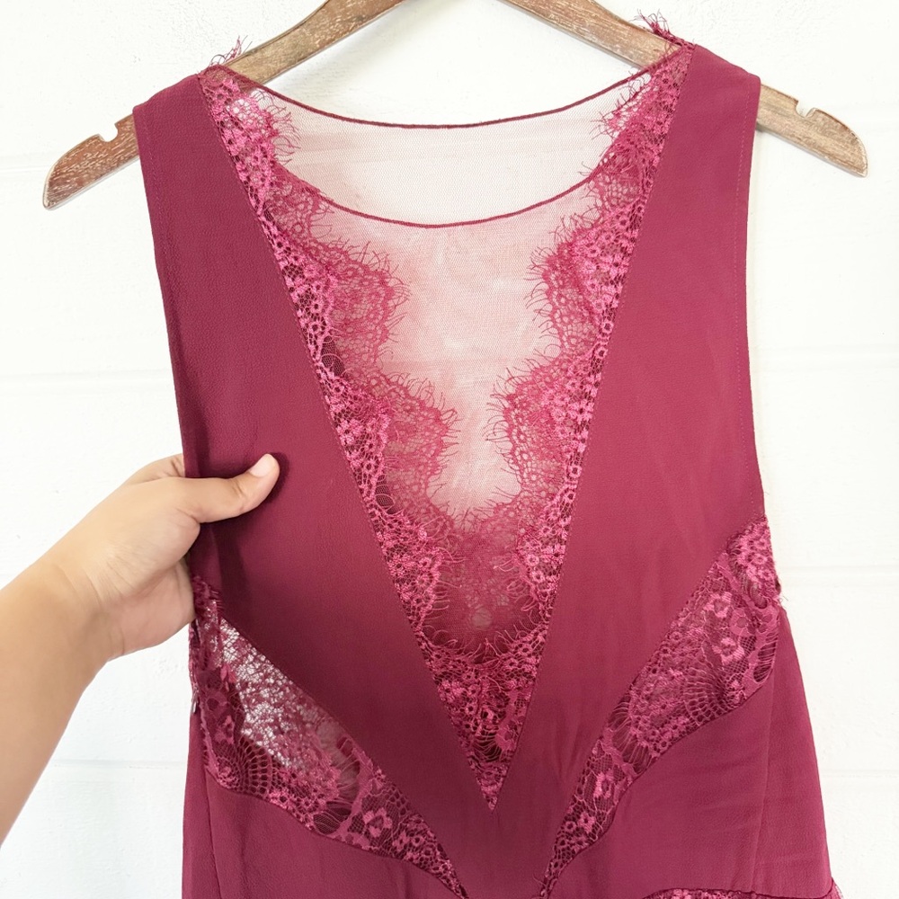 EUC Free People Dove Lace Sleeveless Mini Dress in Rich Berry Color Size 6 - Picture 11 of 11